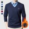 Herren Fleece-Pullover mit Hemdkragen und Wrmeisolierung in Layering-Optik