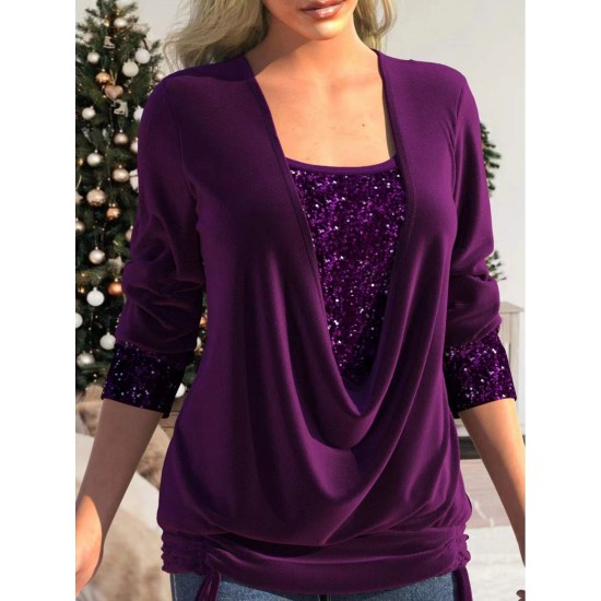  50% RABATT JETZT!  Pailletten Fake-Zweiteiler-Top - Elastisches Glitzerstoff-Design mit Raffung für festliche Anlsse 