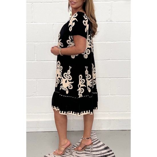 Muttertag Hot Sale - Vintage Druck Rundhals Kleid