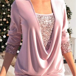  50% RABATT JETZT!  Pailletten Fake-Zweiteiler-Top - Elastisches Glitzerstoff-Design mit Raffung für festliche Anlsse 