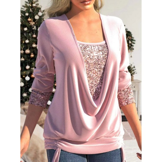  50% RABATT JETZT!  Pailletten Fake-Zweiteiler-Top - Elastisches Glitzerstoff-Design mit Raffung für festliche Anlsse 