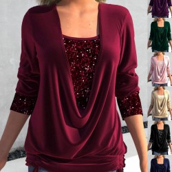  50% RABATT JETZT!  Pailletten Fake-Zweiteiler-Top - Elastisches Glitzerstoff-Design mit Raffung für festliche Anlsse 