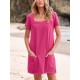 Freizeitkleid mit quadratischem Ausschnitt und Tasche für Damen – lssig und bequem