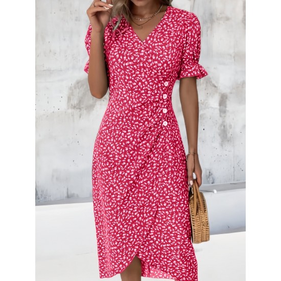 Frühling Vorverkauf 60% RabattDamen Freizeitkleid Wickelkleid Blumenkleid