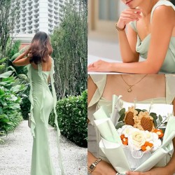 Elegantes schlankes Kleid mit quadratischem Ausschnitt und flatternden Trgern