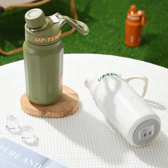 Isolierte Edelstahl-Wasserflasche mit Griff und Strohhalmdeckel