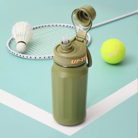 Isolierte Edelstahl-Wasserflasche mit Griff und Strohhalmdeckel