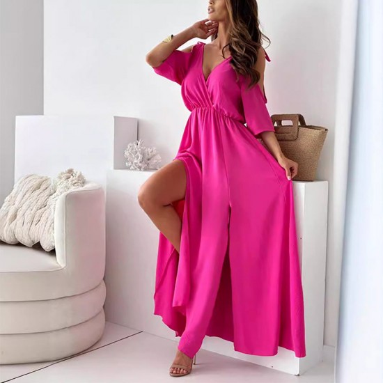 Elegantes, sexy Kleid mit V-Ausschnitt und Seitenschlitz für Damen Kostenloser Versand bei 2 Einkufen 