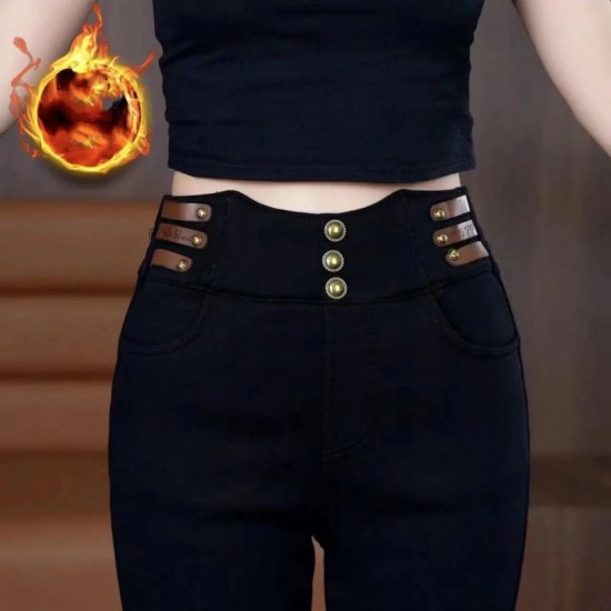 Damen Schlaghose mit hohem Bund und Plüschfutter