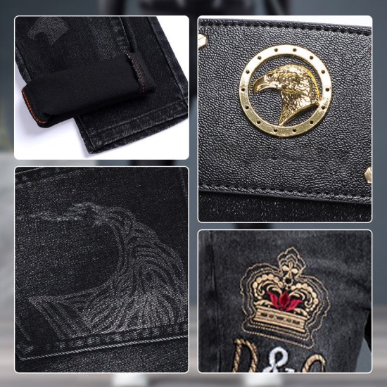 Herren bedruckte Slim-Fit-Jeans mit geradem Bein