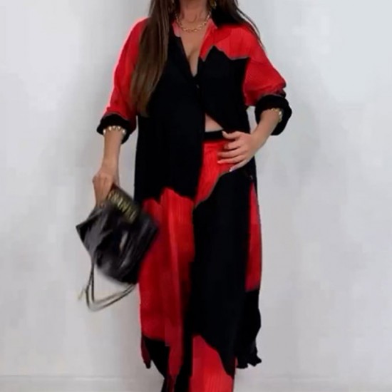 Set aus langem Hemd mit durchgehender Knopfleiste und Hose mit Kordelzug