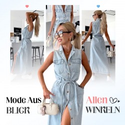 2025 Neu eingetroffen - 50% OFFDamen-Midi-Jeanskleid mit Taillenband