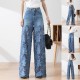  50% Rabatt auf neue Produkte Damen blaue hochtaillierte Jeans mit weitem Bein, Lochmuster und Spitzeneinstzen