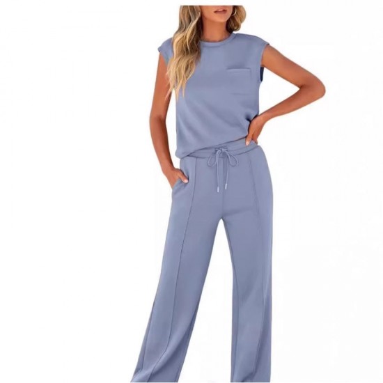 Lssiges Damen-Set aus rmellosem Top und Hose mit Kordelzug, 2-teilig