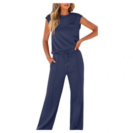 Lssiges Damen-Set aus rmellosem Top und Hose mit Kordelzug, 2-teilig
