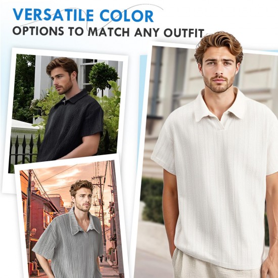 Lssiges Herrenhemd mit strukturiertem Revers und kurzen rmeln