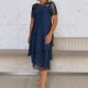 Elegantes Damen-Midikleid in A-Linie mit mehrlagigem Mesh