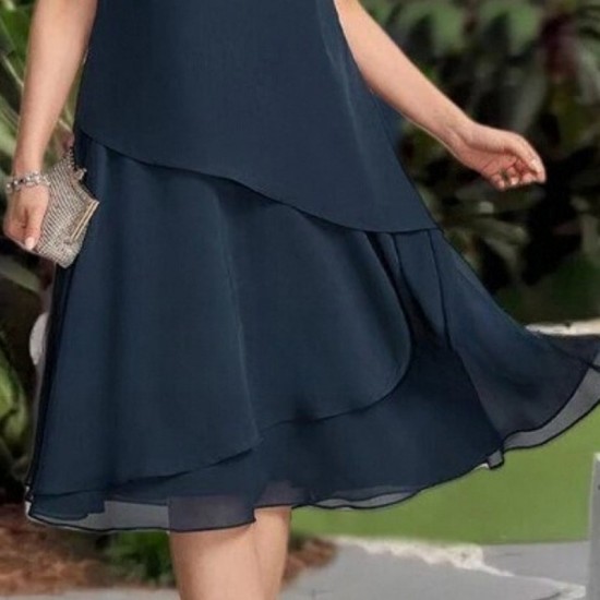 Elegantes Damen-Midikleid in A-Linie mit mehrlagigem Mesh