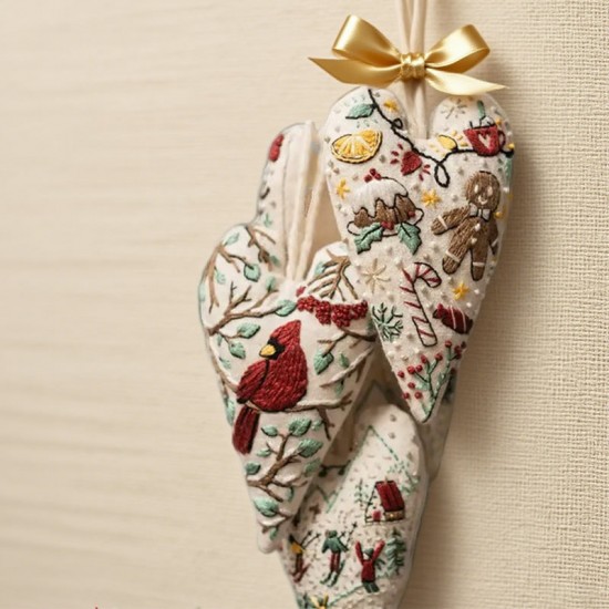 Herzfrmiges Handstickerei-Weihnachtsset